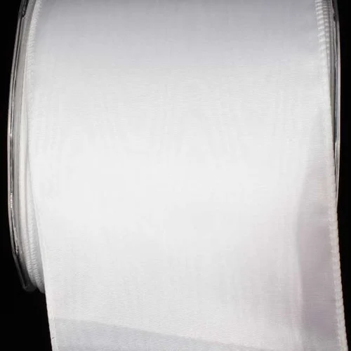 White Solid Moire Wired Craft Ribbon 4" x 20 Yards