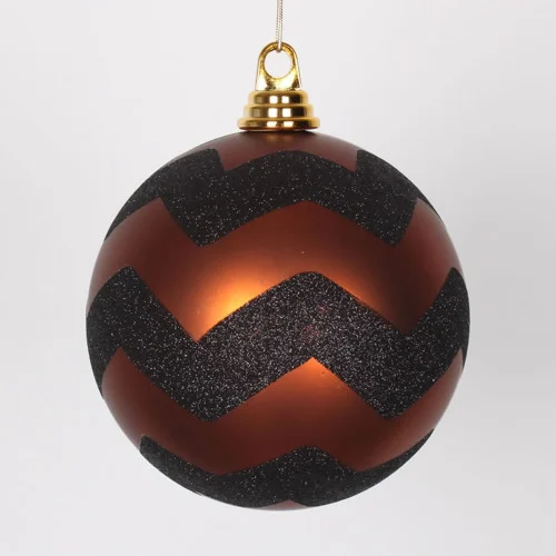 Copper Brown and Black 2-Finish Shatterproof Chevron Christmas Ball Ornament 6" (150mm)