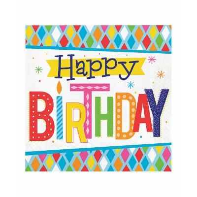 Bright 'Happy Birthday' Napkin - Set of 16