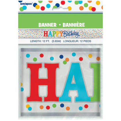 Foil Rainbow Polka Dots Happy Birthday Banner