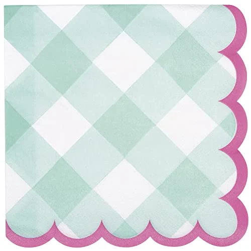 Pastel Gingham Scalloped Edge Luncheon Napkins