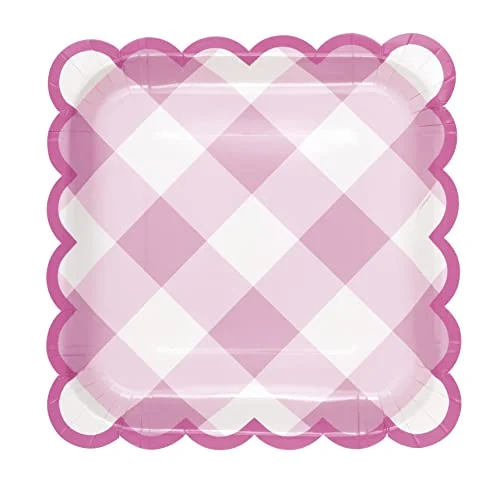 Pastel Gingham Scalloped Edge Luncheon Plates