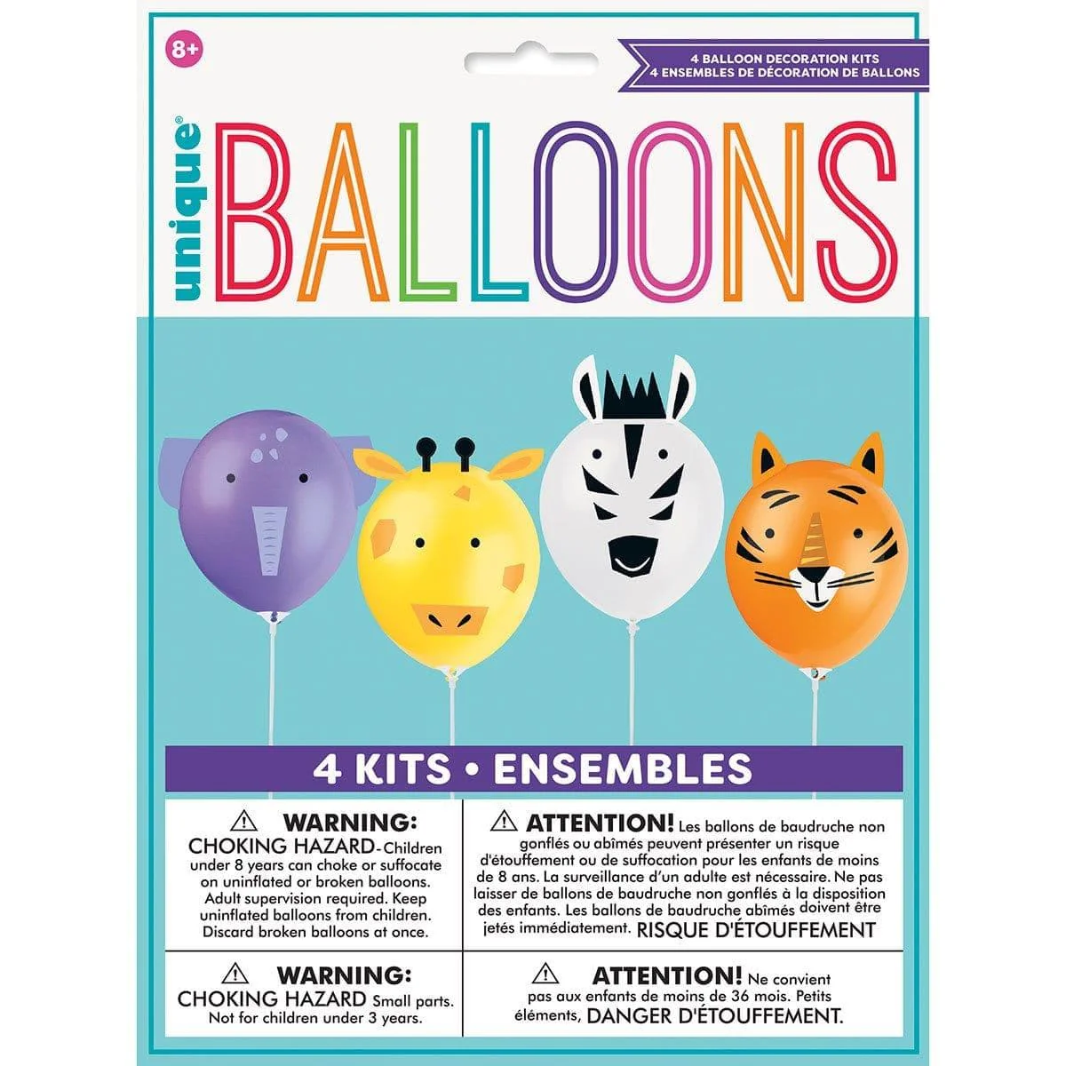 Safari Animals Latex Balloon, 4 Count