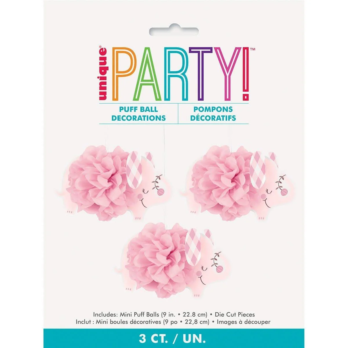 Pink Floral Elephant Puff Decoration, 3 Count