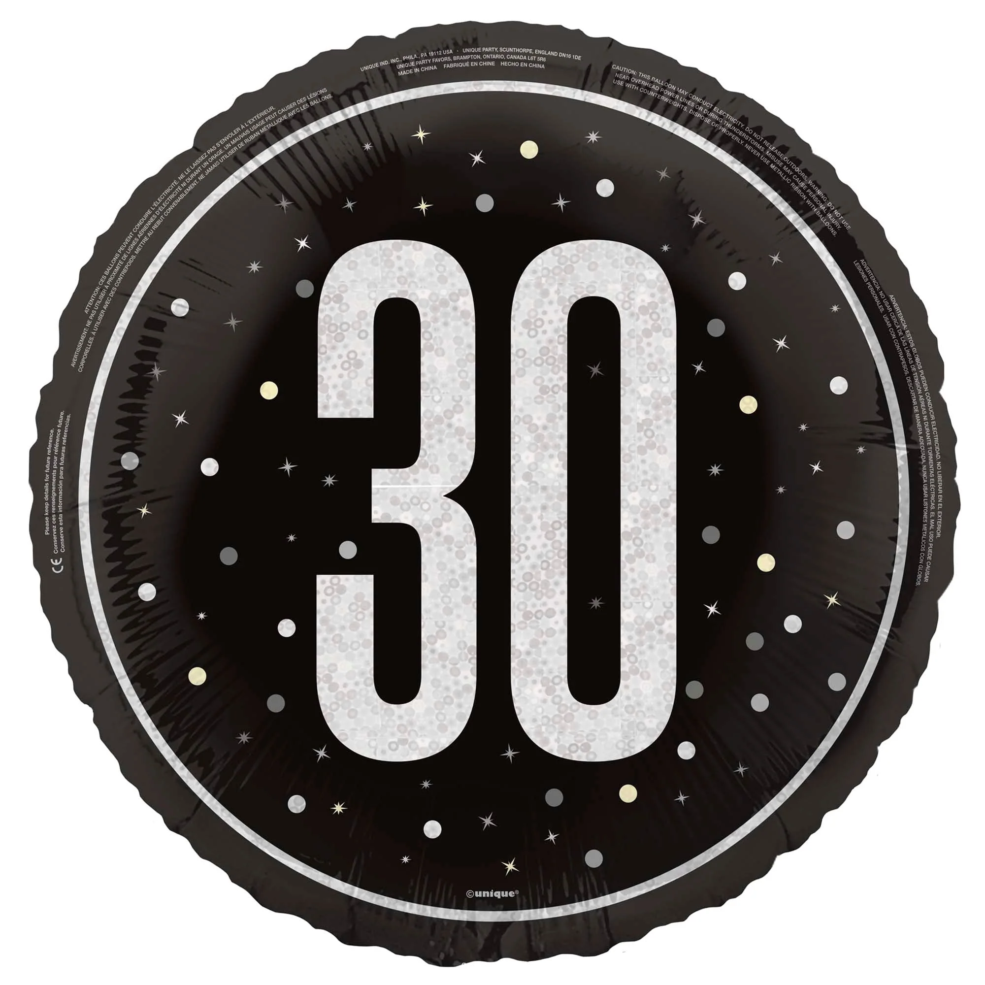 Black and Silver 30th Happy Birthday Foil Balloon, 18 Inches, 1 Count