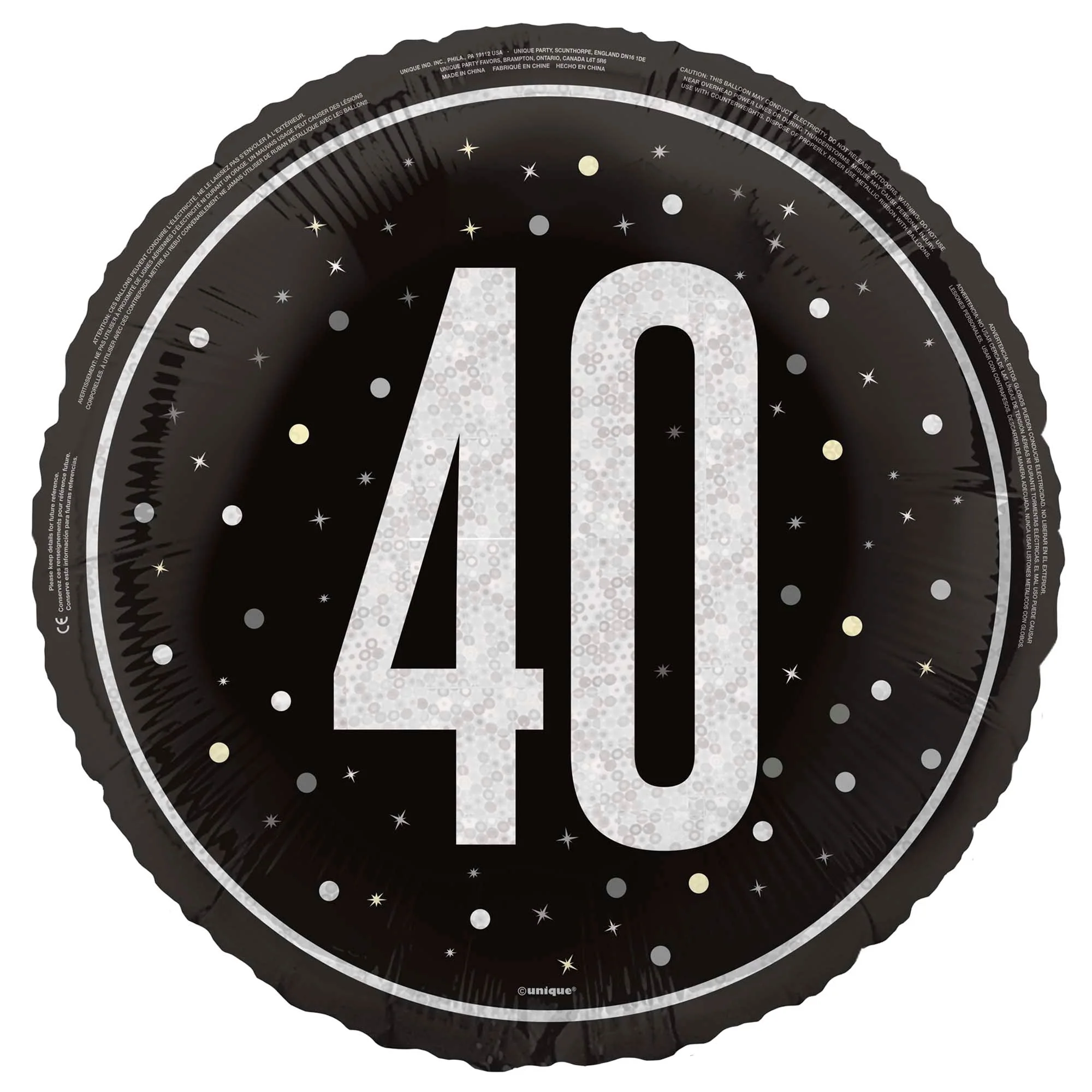 Black and Silver 40th Happy Birthday Foil Balloon, 18 Inches, 1 Count