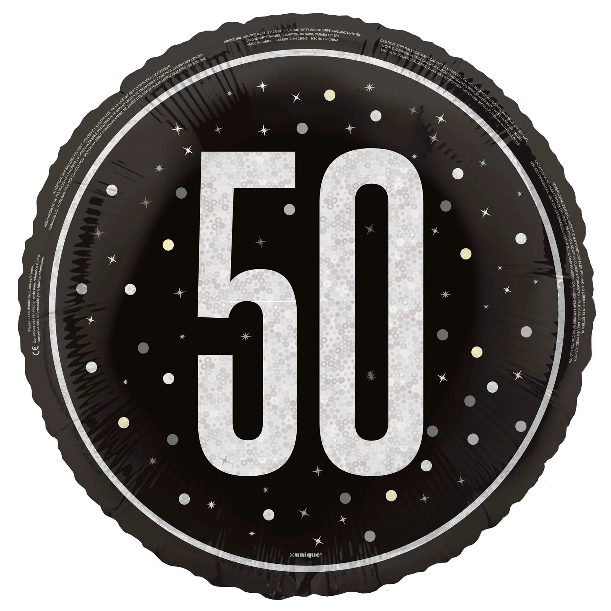 Black and Silver 50th Happy Birthday Foil Balloon, 18 Inches, 1 Count