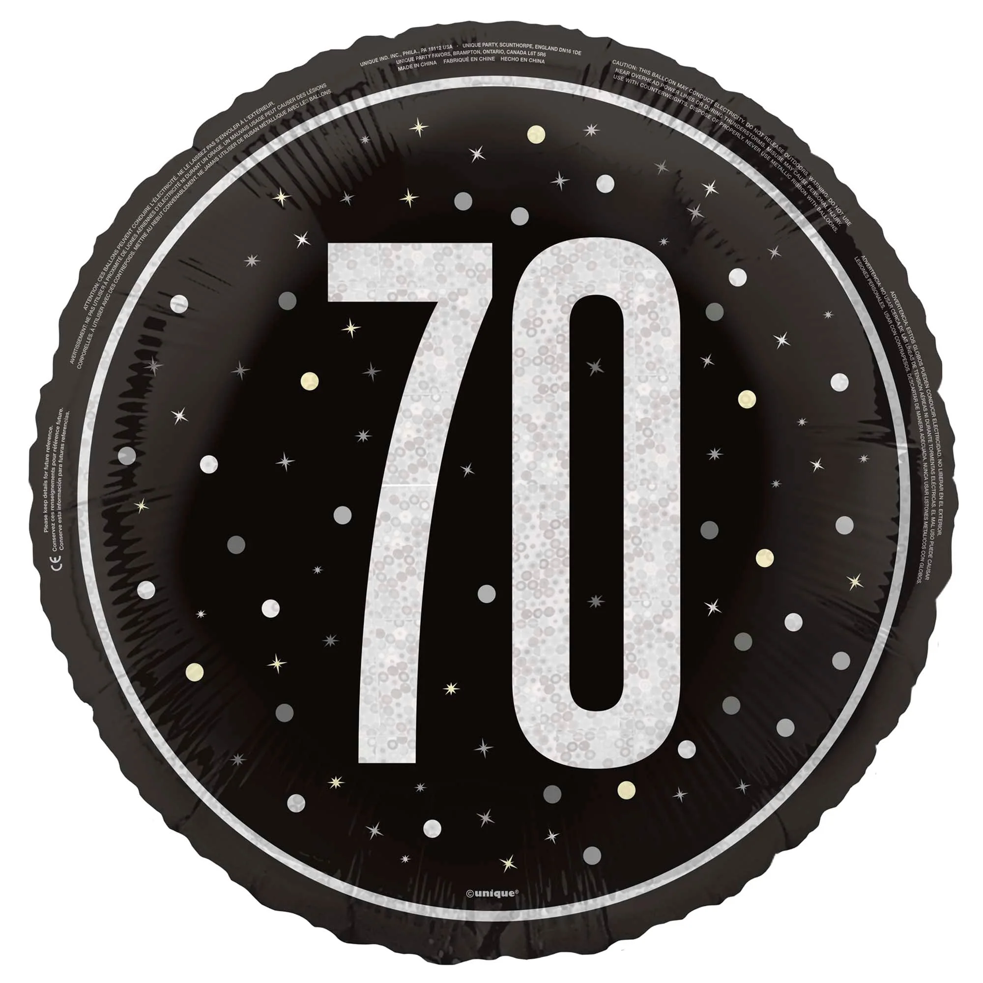 Black and Silver 70th Happy Birthday Foil Balloon, 18 Inches, 1 Count