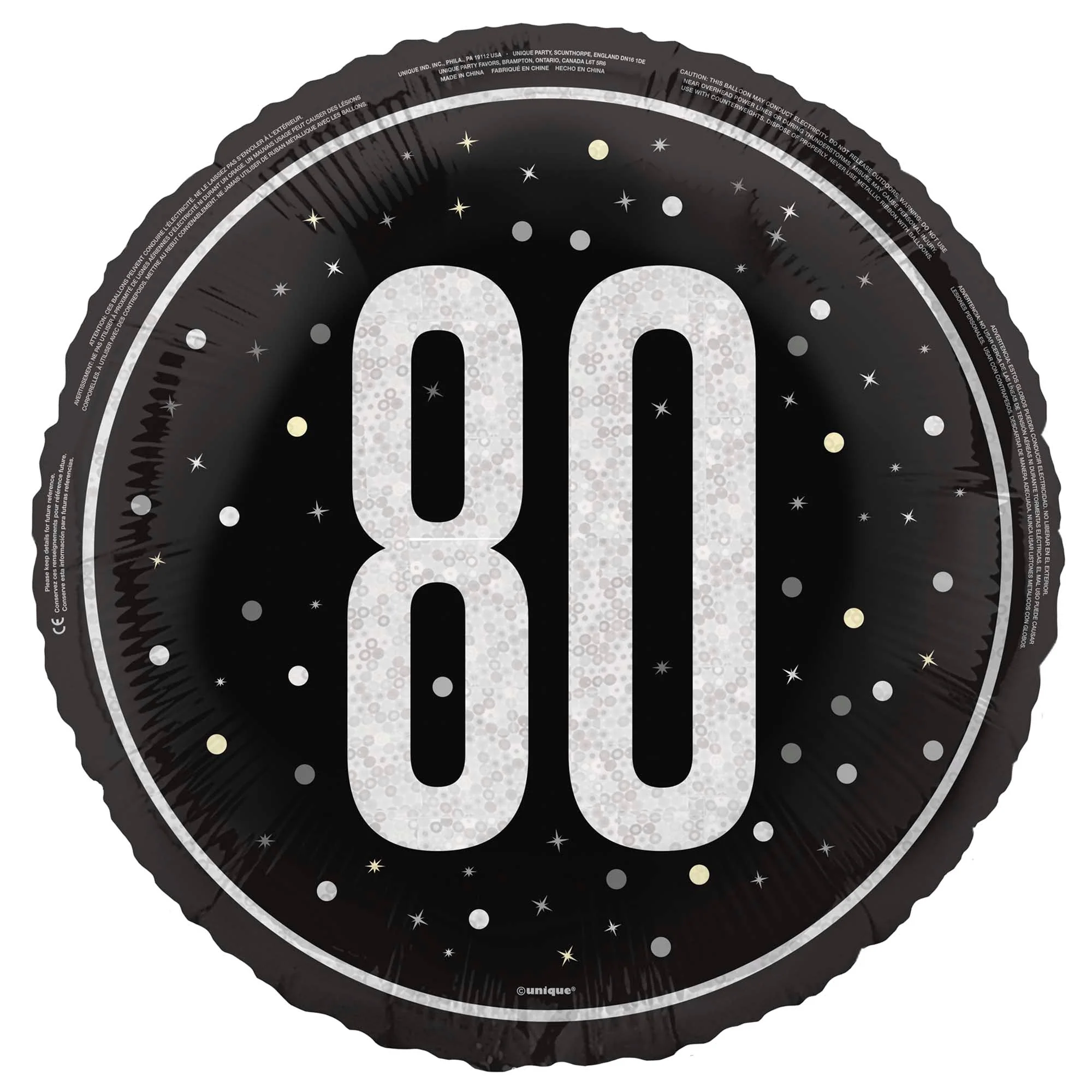 Black and Silver 80th Happy Birthday Foil Balloon, 18 Inches, 1 Count