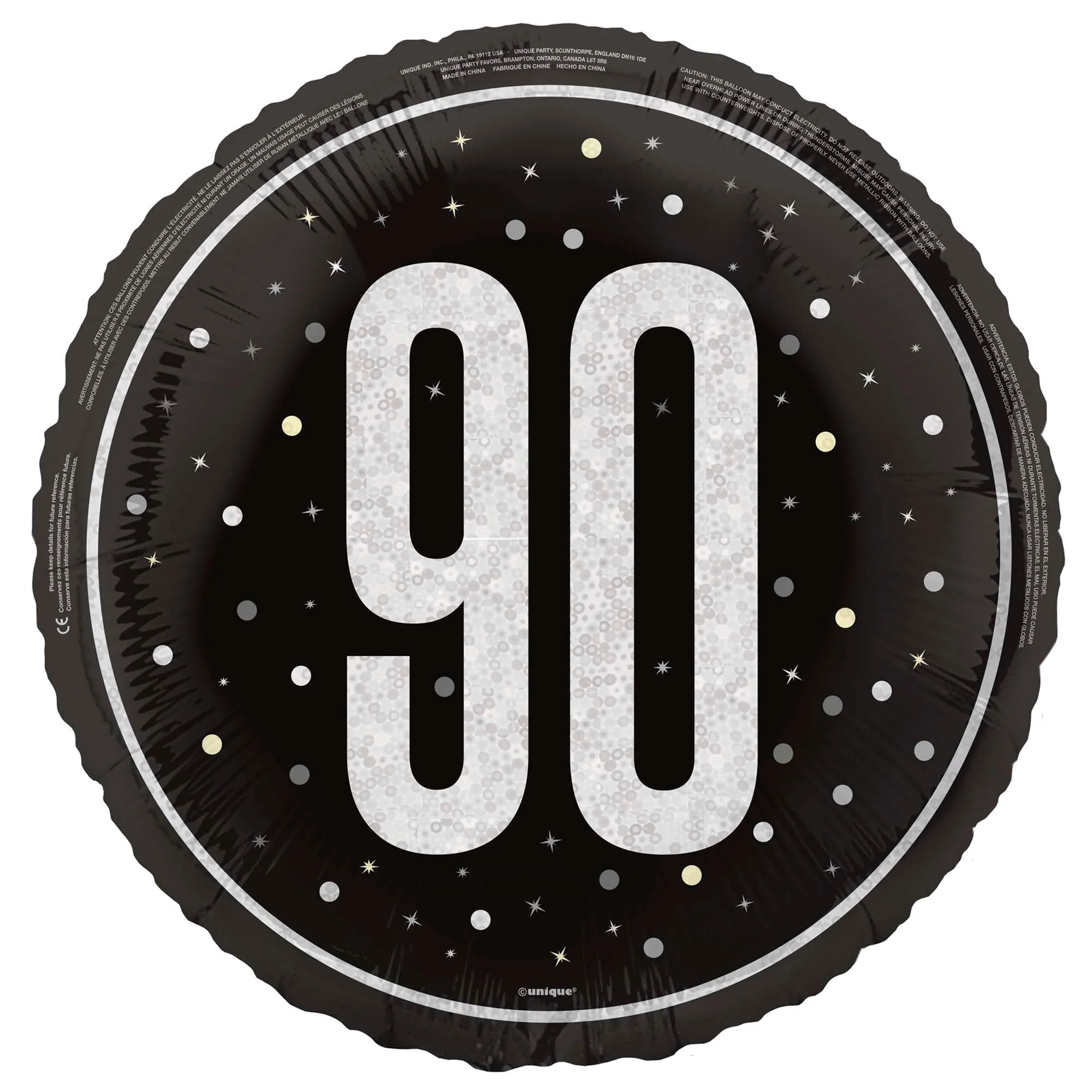 Black and Silver 90th Happy Birthday Foil Balloon, 18 Inches, 1 Count