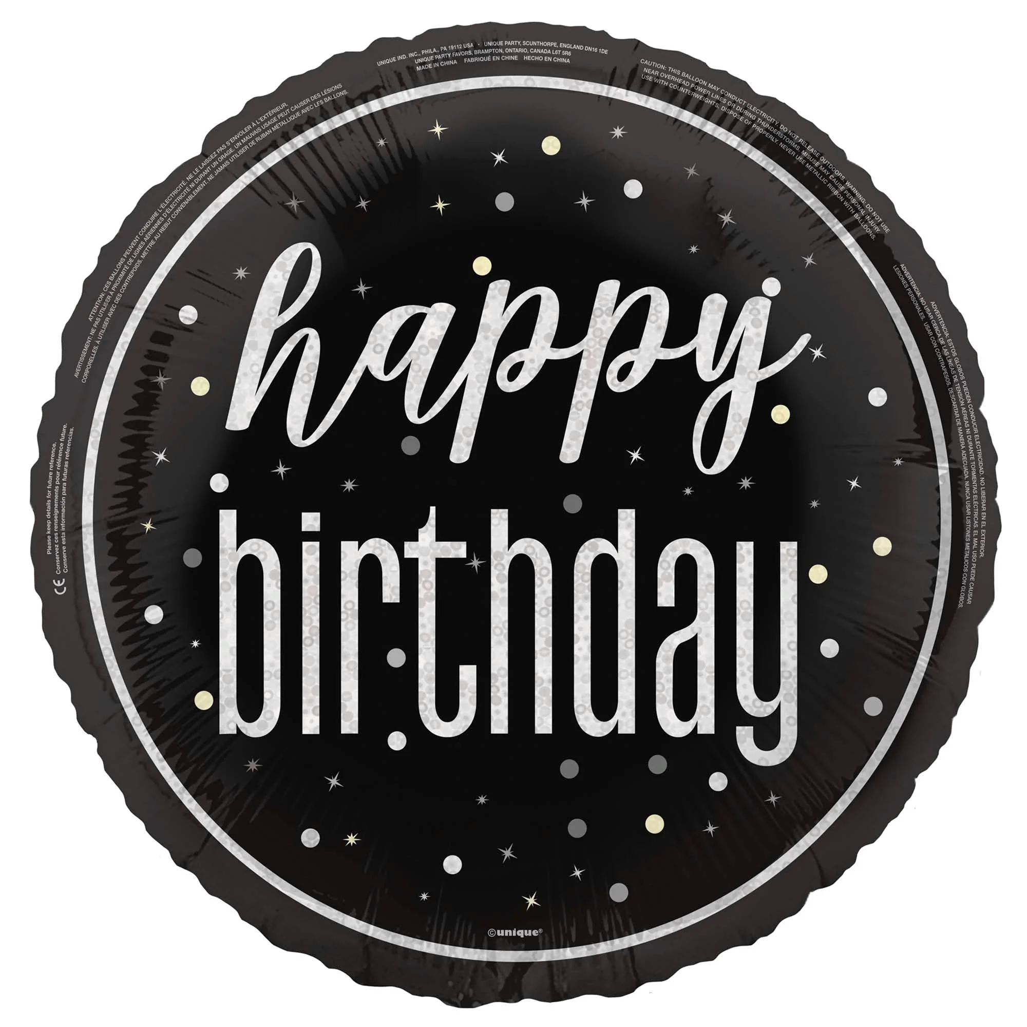 Black and Silver Happy Birthday Foil Balloon, 18 Inches, 1 Count
