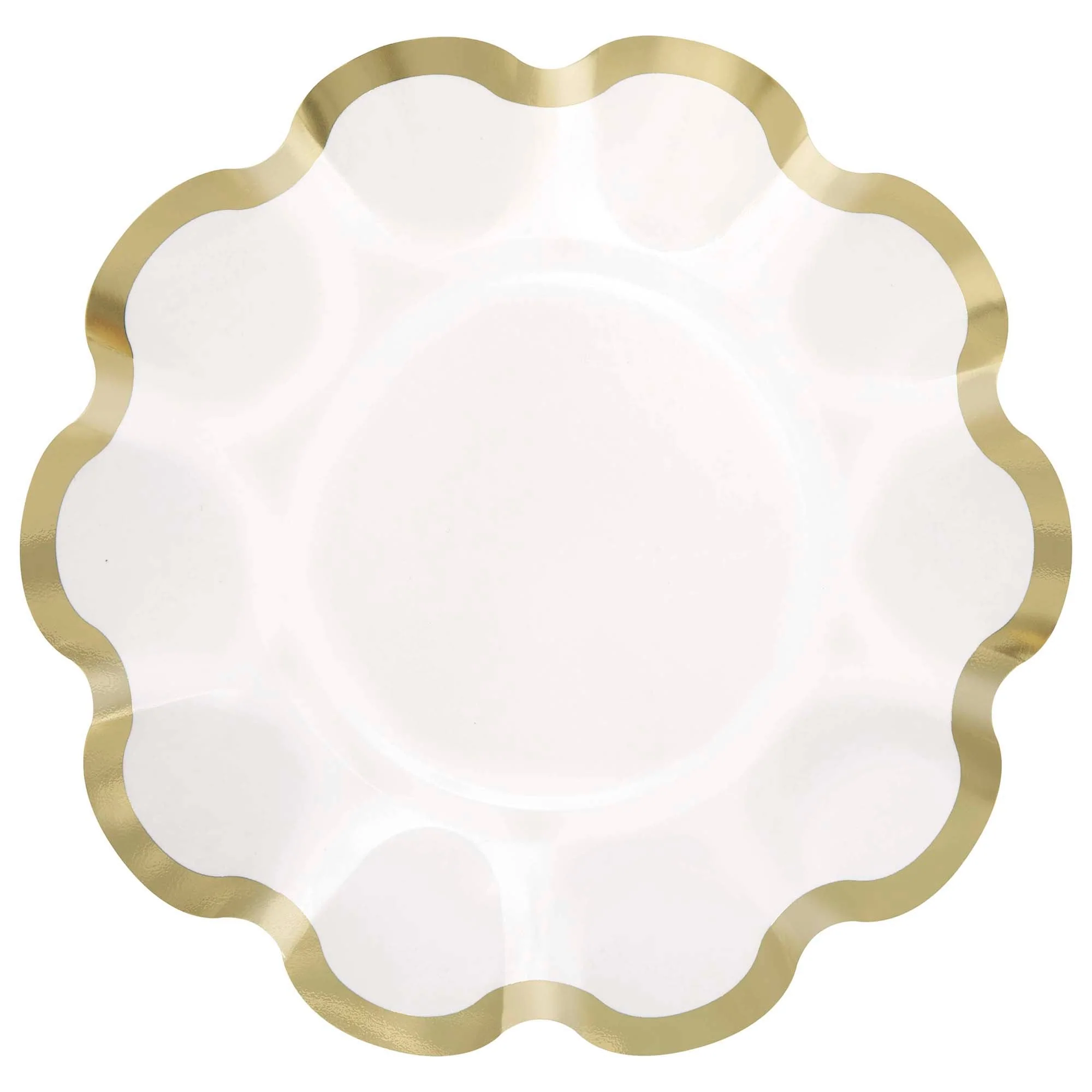 Dainty Easter Large Flower Shaped Lunch Paper Plates, White and Gold, 9 Inches, 8 Count