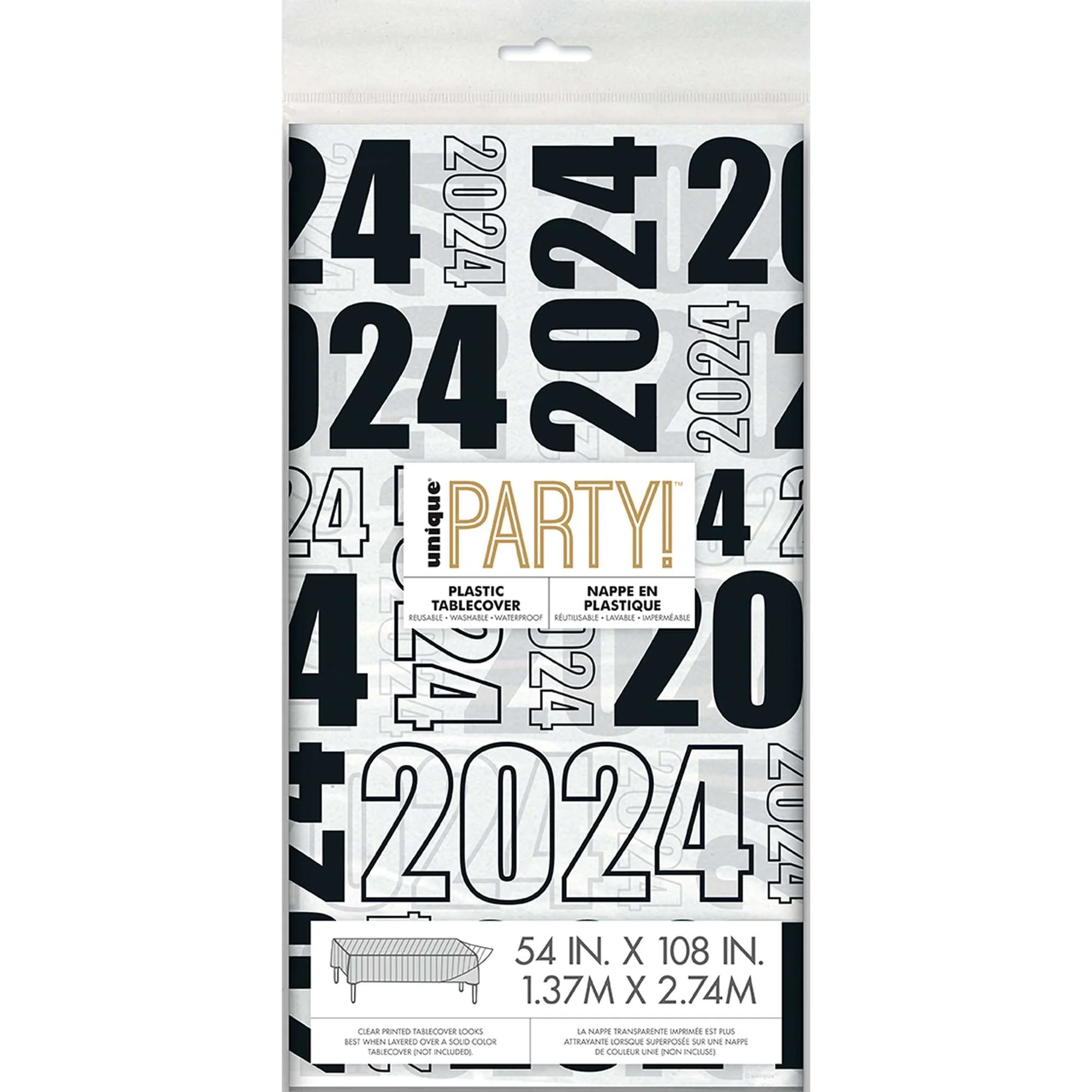 Black & White 2024 Plastic Tablecover, 54 X 108 Inches, 1 Count