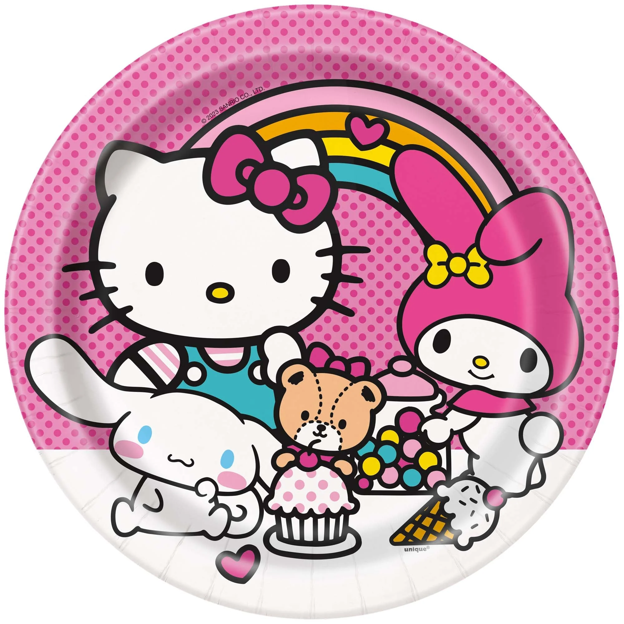 Hello Kitty and Friends Birthday Large Round Lunch Paper Plates, 9 Inches, 8 Count
