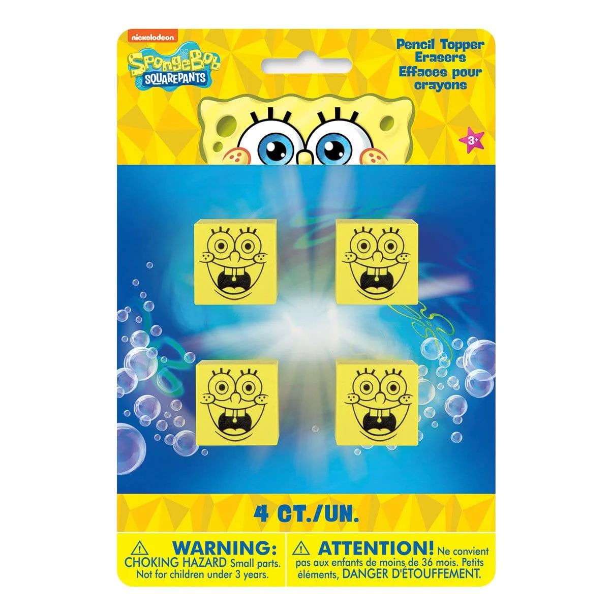 Spongebob Squarepants Pencil Topper Erasers, 4 Count