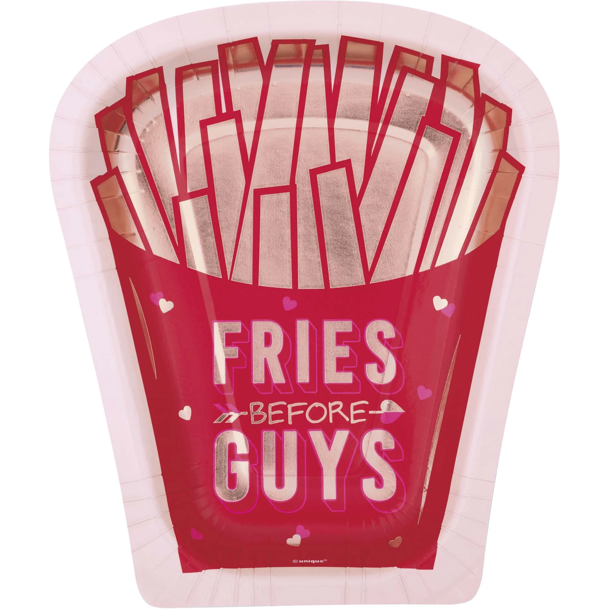 Lovely Galentine Large French Fries Shaped Lunch Paper Plates, 9 Inches, 8 Count