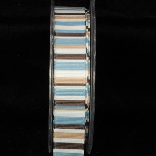 Blue and Brown Striped Wired Craft Ribbon 1" x 54 Yards