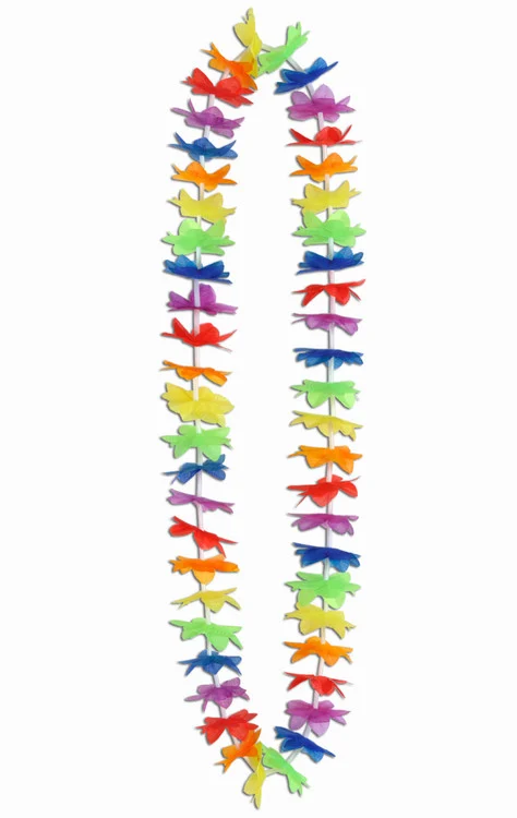 50 Multi-Colored Rainbow Flower Tropical Luau Birthday Party Lei Necklaces 40"