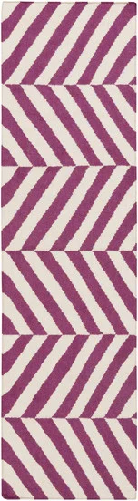 2.5' x 8' Aeonian Chevron Ribbons Plum Velvet and Cream Reversible Hand Woven Wool Area Throw Rug Runner