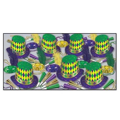The Traditional Colors Mardi Gras Party Kit Assortment for 50 People