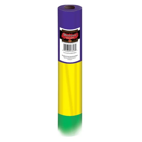 100' Purple, Gold and Green Mardi Gras Disposable Plastic Banquet Party Table Roll