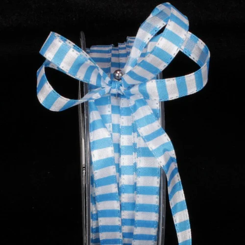 Baby Blue and White Striped Capri Wire Edged Craft Ribbon 0.25" x 110 Yards
