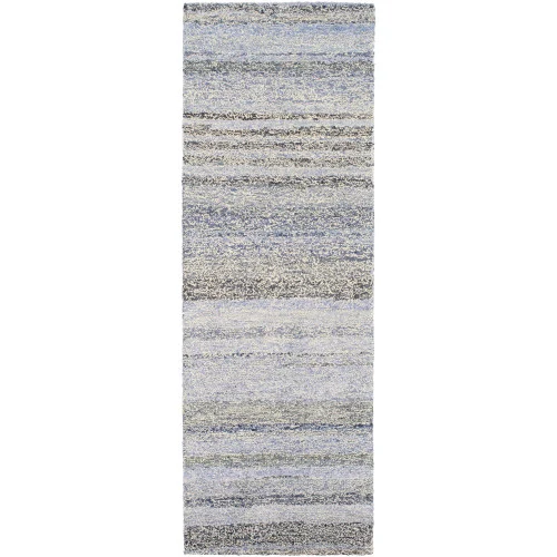 2.5' x 8' Pleasant Manic Beige and Blue Hand Hooked Area Rug